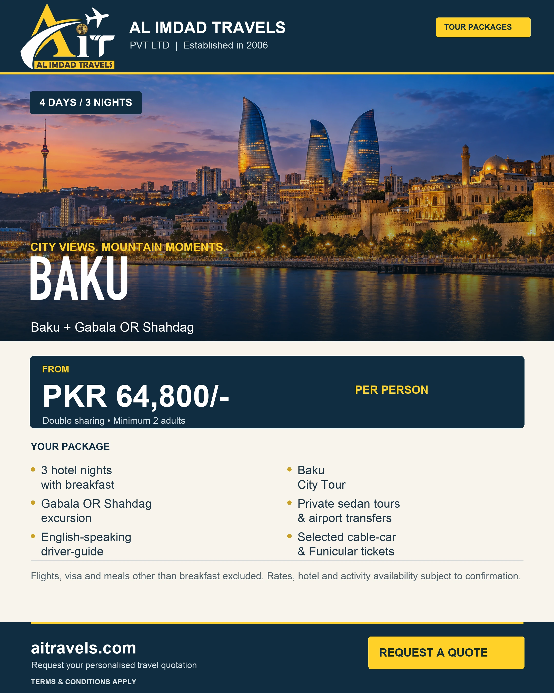 Baku — 4 DAYS / 3 NIGHTS — from PKR 64,800 per person