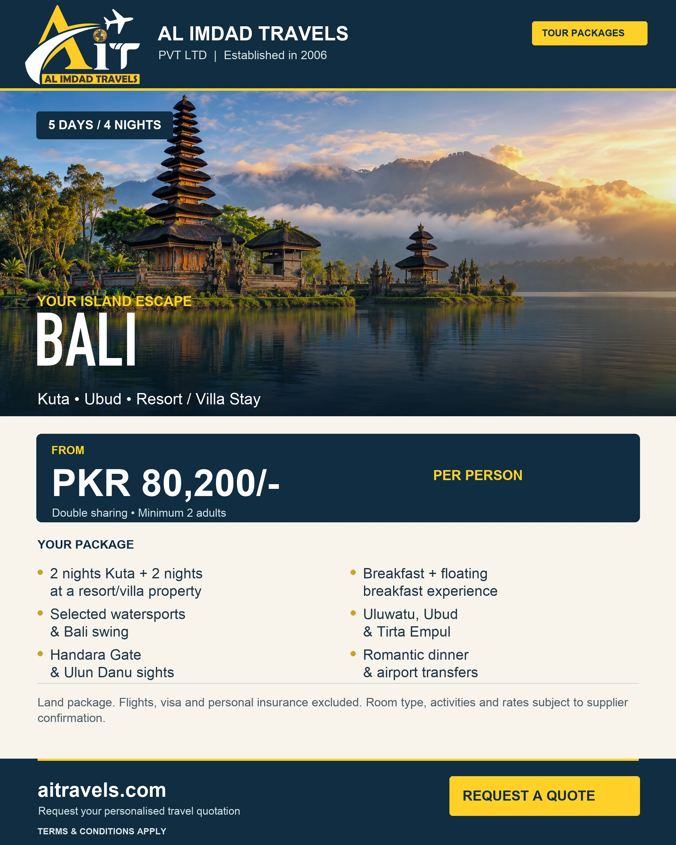 Bali — 5 DAYS / 4 NIGHTS — from PKR 80,200 per person