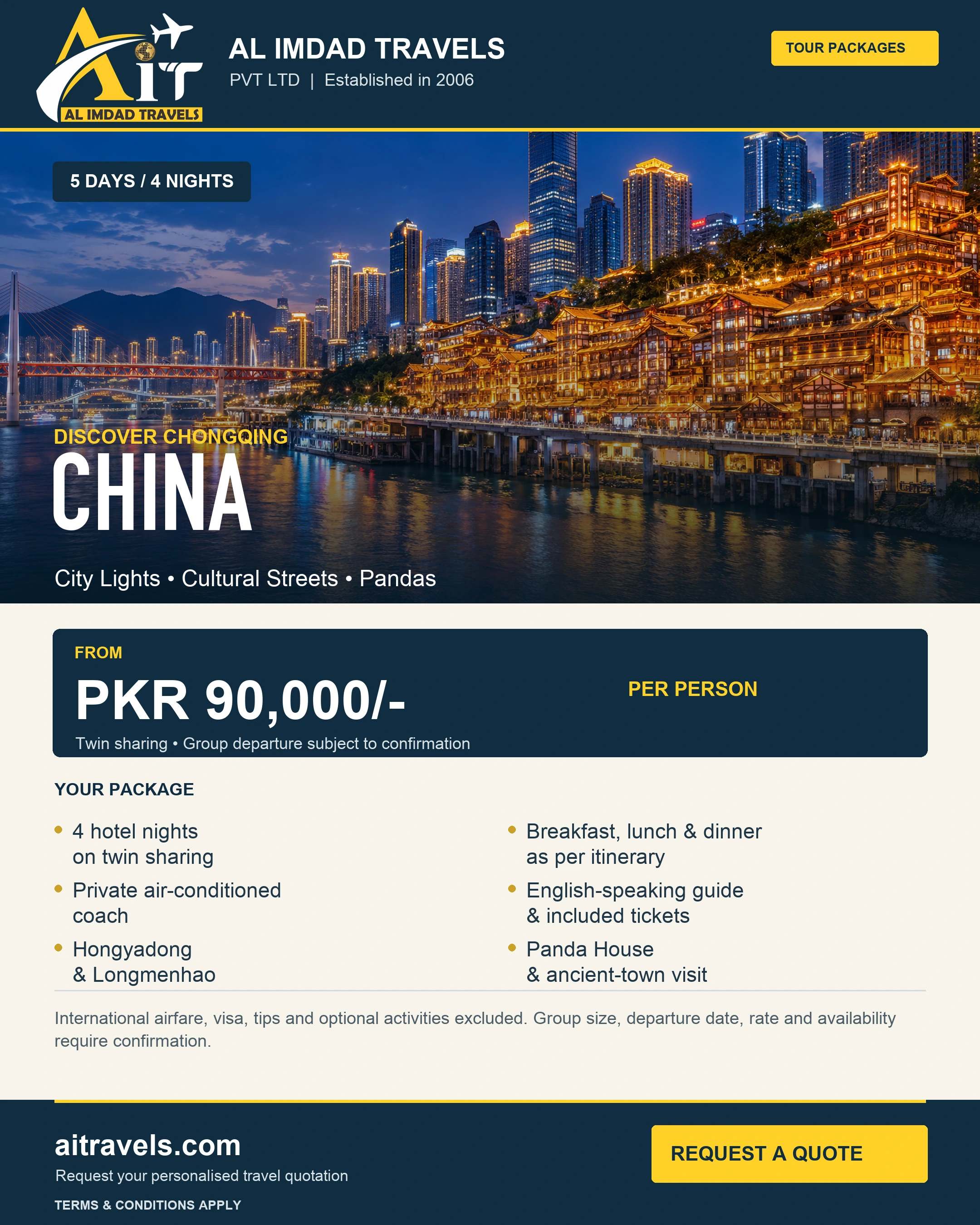 China — Chongqing — 5 DAYS / 4 NIGHTS — from PKR 90,000 per person