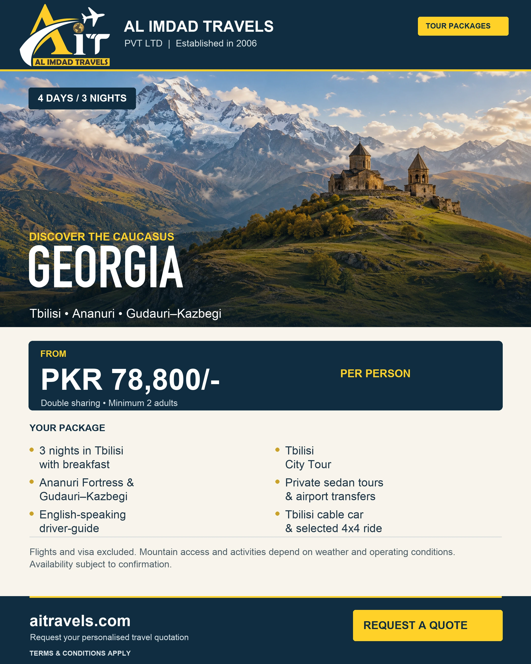 Georgia — 4 DAYS / 3 NIGHTS — from PKR 78,800 per person
