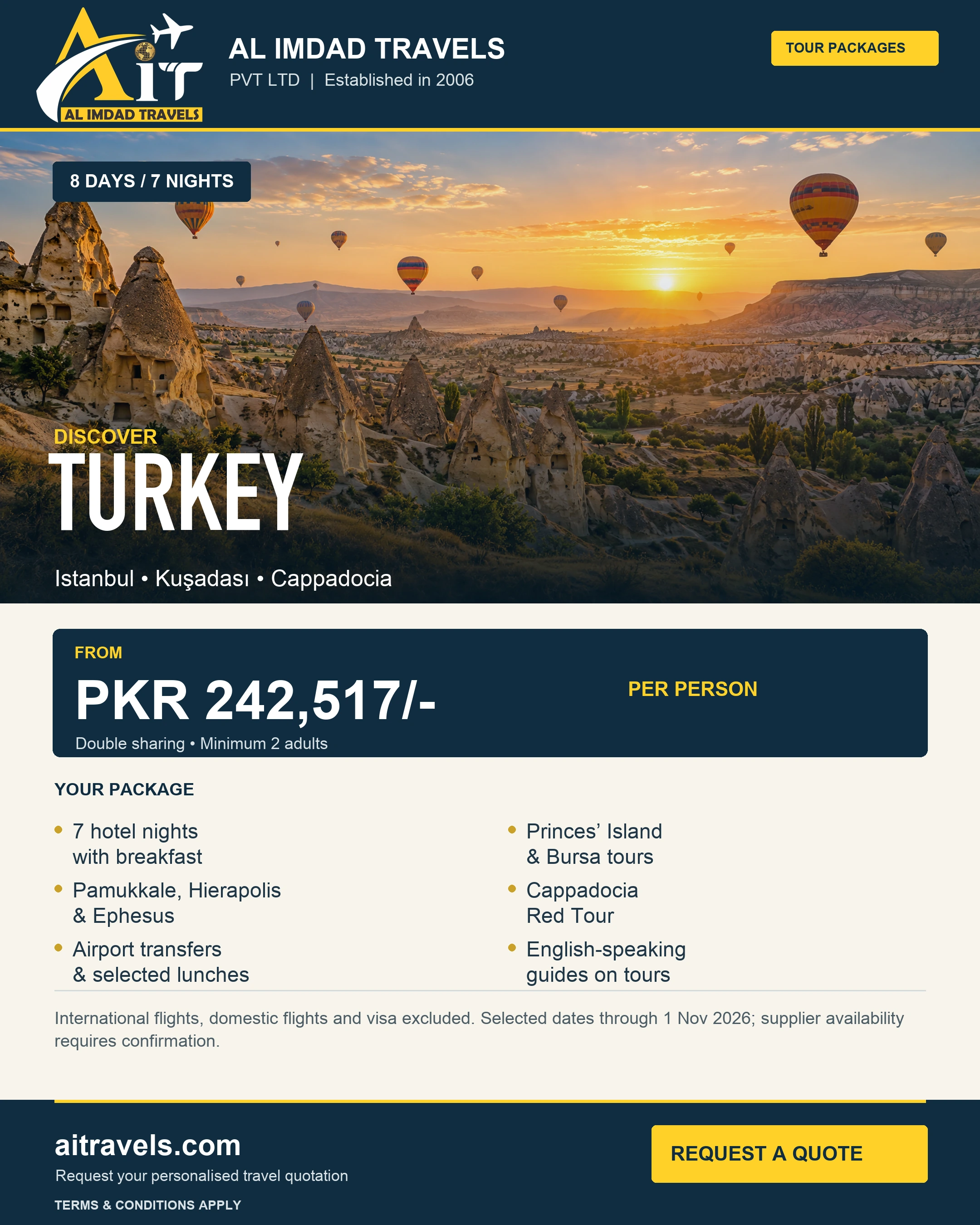 Turkey — 8 DAYS / 7 NIGHTS — from PKR 242,517 per person